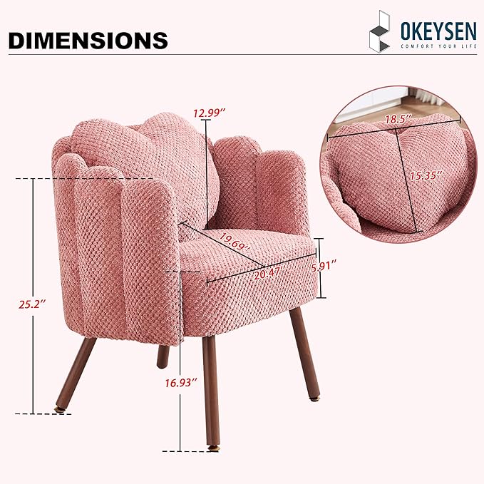 Okeysen Petal Vanity Cute Chair Velvet Accent Chairs with Wood Leg Vanity &amp Makeup Room Mid Century Reading Armchair for Living Room Bedroom.