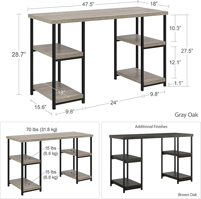 Ameriwood Home Elmwood Double Pedestal Computer Desk Distressed Gray Oak