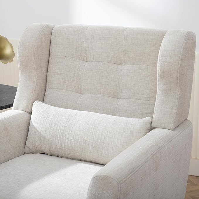Livavege Mid Century Accent Chair with Wood Frame Chenille Fabric Modern Upholstered Lounge Reading Living Room Armchair w/Waist Cushion Comfy Single Sofa for Bedroom Sunroom
