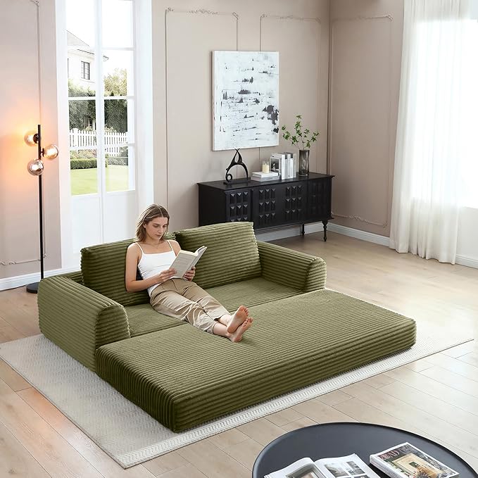 Foldable Boneless Love Seat Couches in a Box Modern Floor Foam Sleeper Sofa Bed 2-in-1 Convertible Cloud Sofa for Home Apartments Bedroom