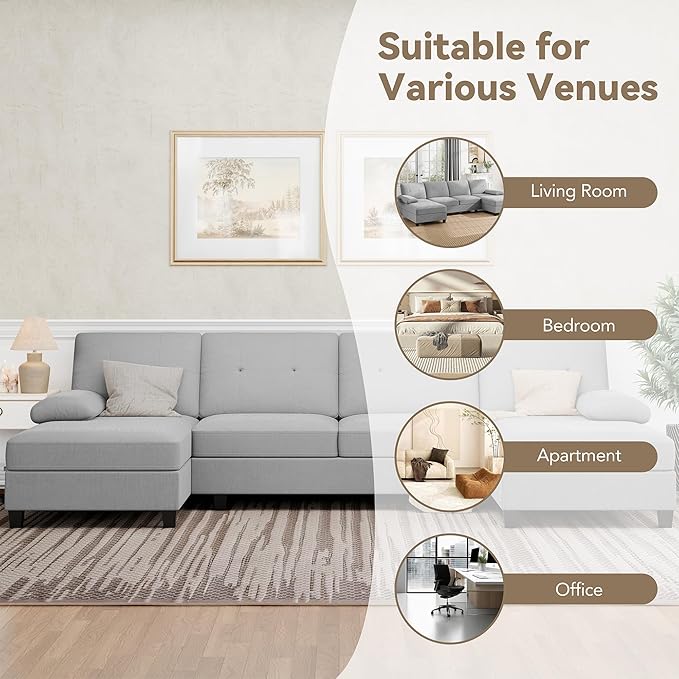 Nuturelly Nutually Sectional Couches for Living Room Convertible U-Shaped Sofa Couch with Double Chaise 4 Seat Sofa Set Modular Sofa Couch with Linen Fabric for Apartment Light Gray