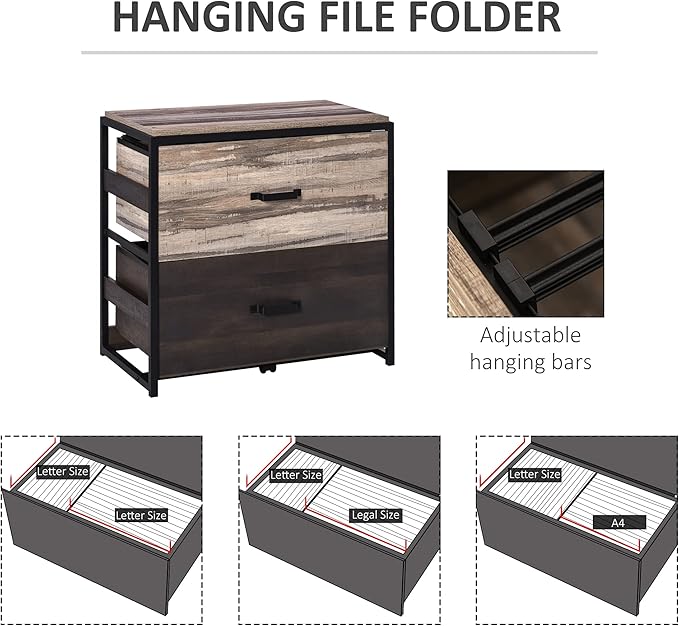 Office File Cabinet with 2 Large Drawers and Adjustable Metal Hanging Bars for A4 Letter Filing Cabinets Storage OrganizerAssembly RequiredMulticolor