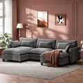 Marsail Modular Sectional Sofa 110.6 U-Shaped Modern Comfy Cloud Couch 5-Seat Chenille Deep Seat Sofa with Throw Pillow &amp Movable Ottoman for Living Room Bedroom and Apartment Grey