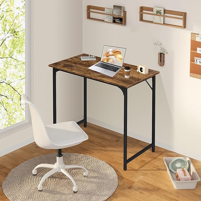 32 Inch Computer Desk Set of 2 Office Desk with Metal Frame Home Office Desk Modern Simple Style for Small Space Home Office Living Room Bedroom Brown
