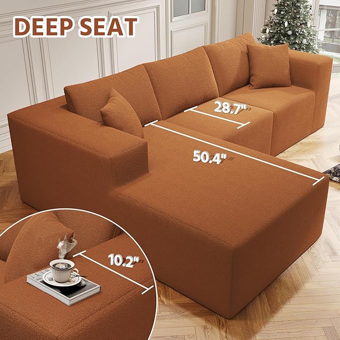 108 Cloud Sectional Couch with L-Shape Chaise4 Seat Modern Modular Sofa with Deep SeatUpholstered Couches for Living Room Bedroom Boneless Couch