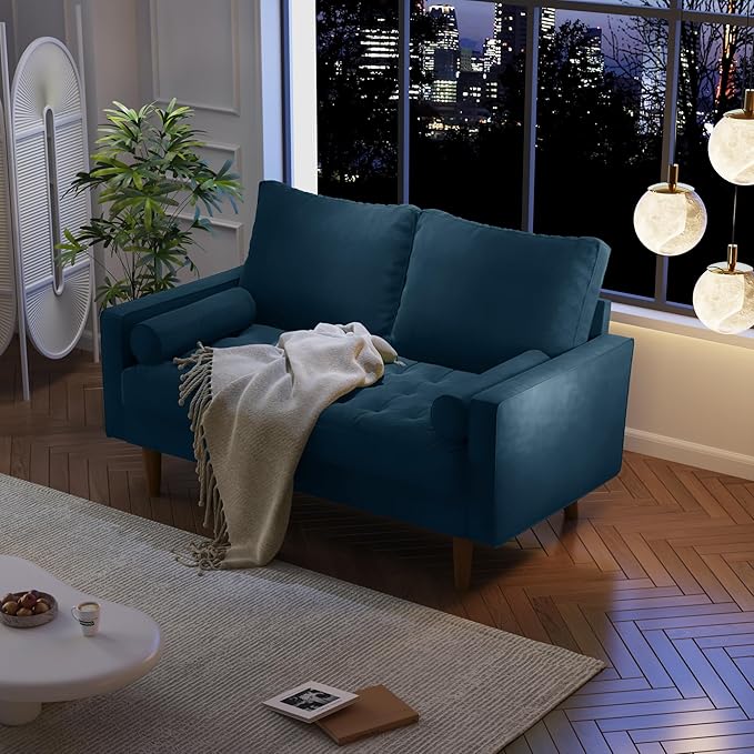 SILKIR Velvet Loveseat Sofa Love Seats Furniture for Small Spaces Mid-Century Modern Loveseats for Living Room Love Seat Couch 58 Inches Prussian Blue