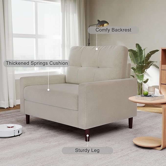 Accent Chair for Living Room Oversized 39.5 Chenille Fabric Armchair Mid Century Modern Single Sofa Chair Comfy Reading Chair for Bedroom Apartment Waiting Room (White 2 Pack)