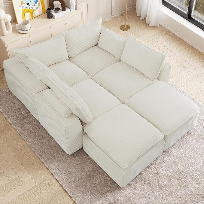 Oversized Cloud Sectional Couches 6 Seaters for Living Room Boneless U Shaped Couch with Ottomans 6 Seat Modular Sectional Sofa