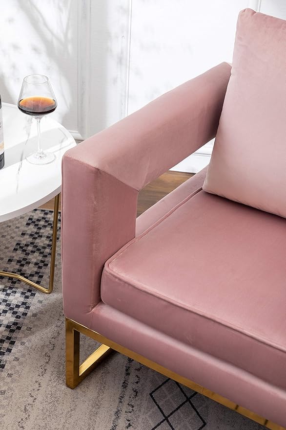 Roundhill Furniture Lenola Upholstered Accent Arm Chair Pink 27.5D x 29.75W x 34.5H in