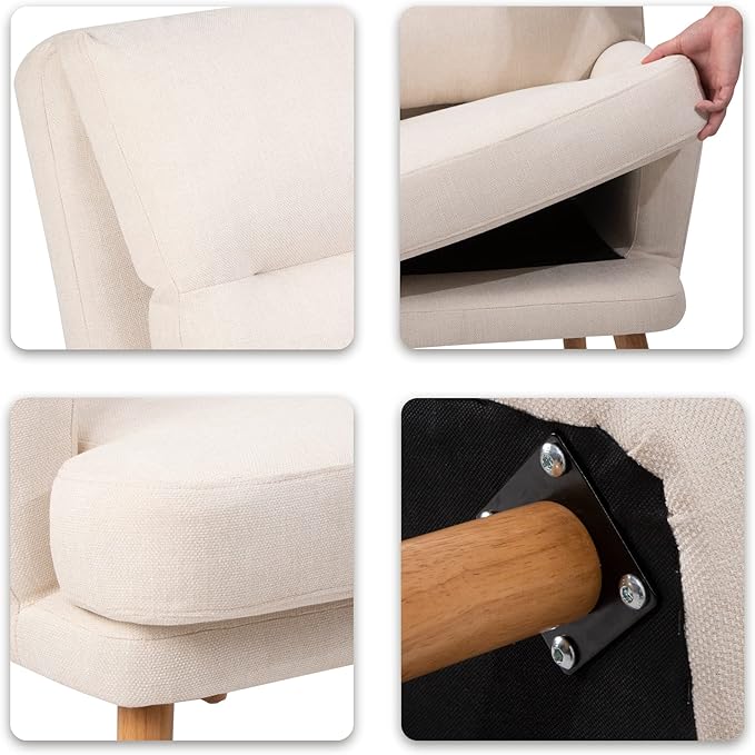 Accent Chair with Ottoman SetFabric Armchair with Wood Legs and Adjustable High BackrestUpholstered Lounge Chair for Living RoomBedroomReading Room and Study (Beige)