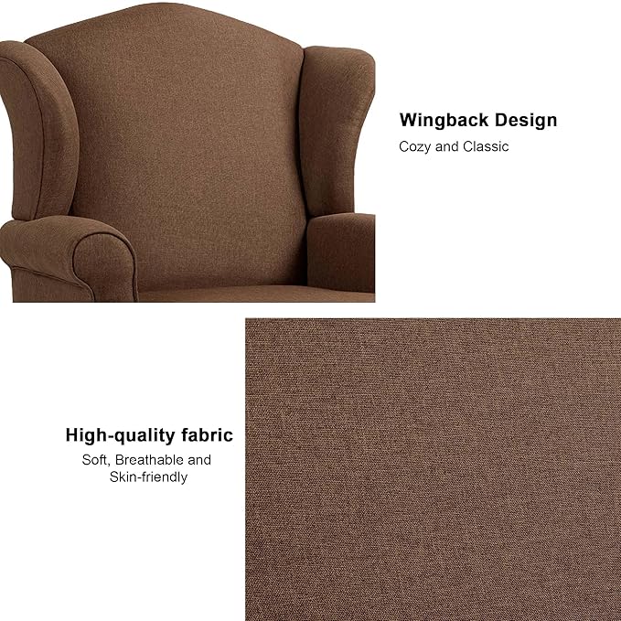 Accent Chair High Back Upholstered Armchair with High Resilience Sponge &amp Wood Legs Mid-Century Modern Comfy Single Sofa Reading Chairs for Living Room Bedroom (Brown Set of 1)