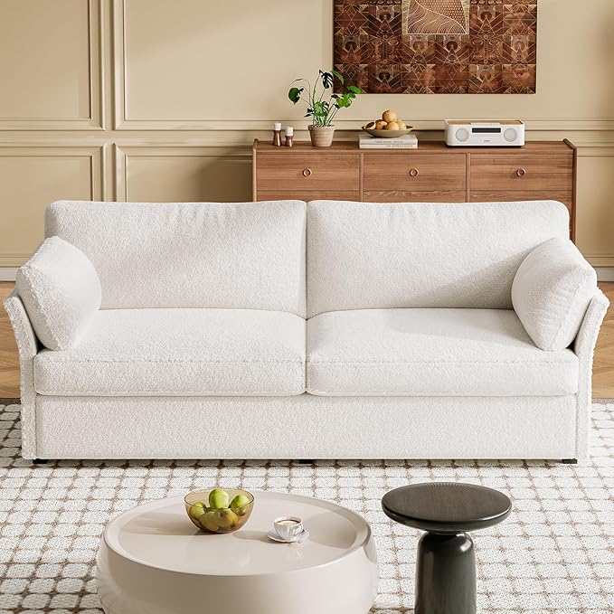 Guyii 70.07 Beige Loveseat Sofa Small 2-Seater Sofa with 2 Pillows Comfy Upholstered Sofa Couch Modern Sofa for Living Room Bedroom Home 330LBS Capacity