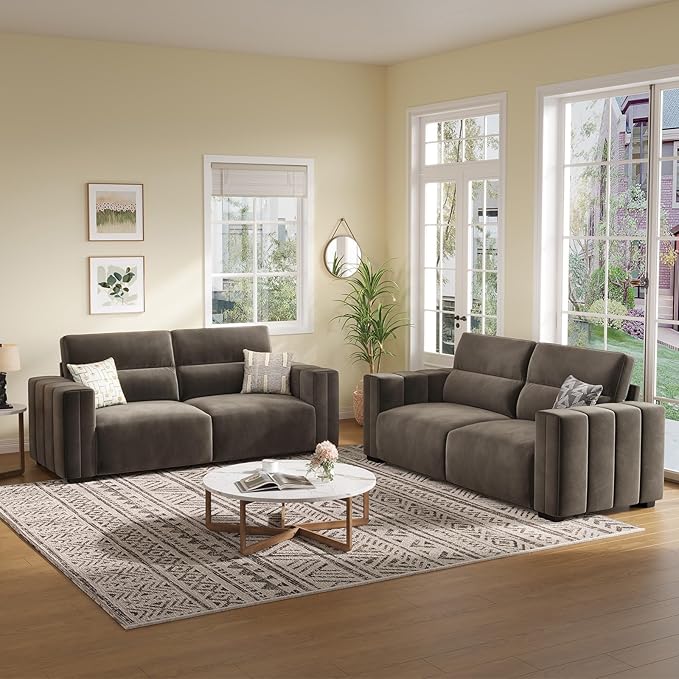 82 Inch Sofa with Extra Deep Seats Oversize Velvet Fabric 2 Seater Sofa for Living RoomModern Couch and Loveseat Comfy Armrests and Seats and Backrests Easy Installation Dark Gray