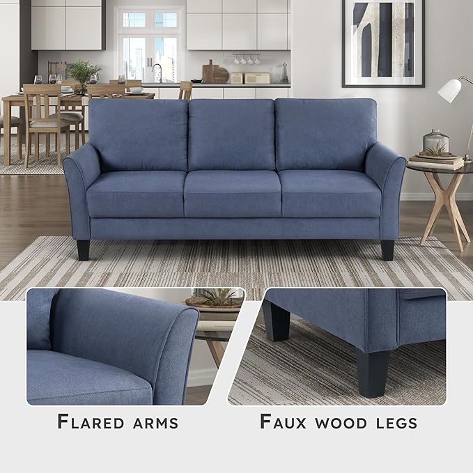 Lexicon Sofa Modern Living Room Couch Textured Fabric Upholstered Couch for Living Room/Bedroom/Office/Apartment 78.5 Sofa Blue