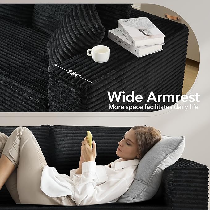 108'' Modular Sectional SofaComfy Cloud Couch with L Shaped ChaiseModern Deep Seat Boneless Couch for Living Room3 SeaterNo Assembly Required (Right-Facing ChaiseBlack)