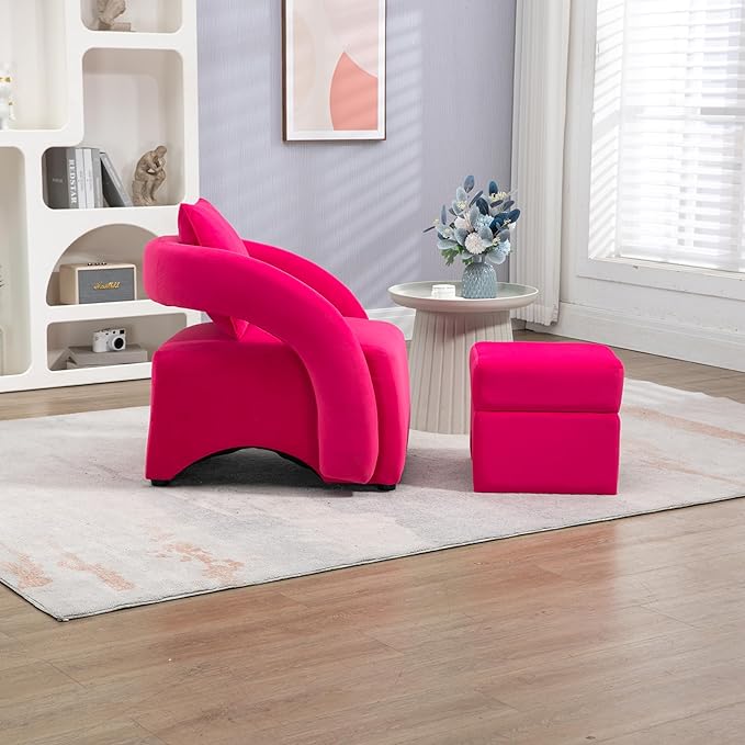 House Hold Accent Chair with Ottoman Mid Century Modern Barrel Chair Upholstered Club Tub Round Arms Chair for Living Room