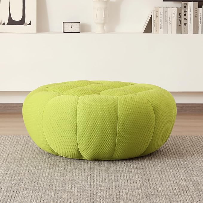 JACH 41.24'' Modern Lazy Floor Ottoman Bubble Footstool Upholstered Mesh Fabric Bubble Couch Sofa 3D Honeycomb Shape Ottoman for Living Room Office Apartment Small Space (Fluorescent Green)