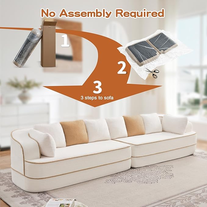 134.7 Boneless Couches for Living Room 4-Seater Modular Sectional Sofa Cloud Couch with Deep Seat No Assembly Required (White)