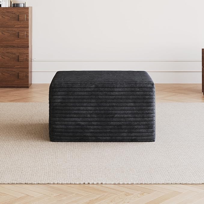 25.6 Corduroy Ottoman Seat Module for Modular Sectional Sofa DIY L-Shaped &amp U-Shaped Plush Corduroy Sofa for Living Room Black