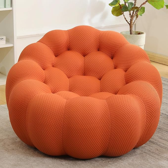 36 Oversized Bubble Chair Upholstered Mesh Fabric Bubble Sofa Couch &amp Floor Lounge Chair with 3D Honeycomb Design for Living Room Office Apartment Small Space - No Assembly Required (Orange)