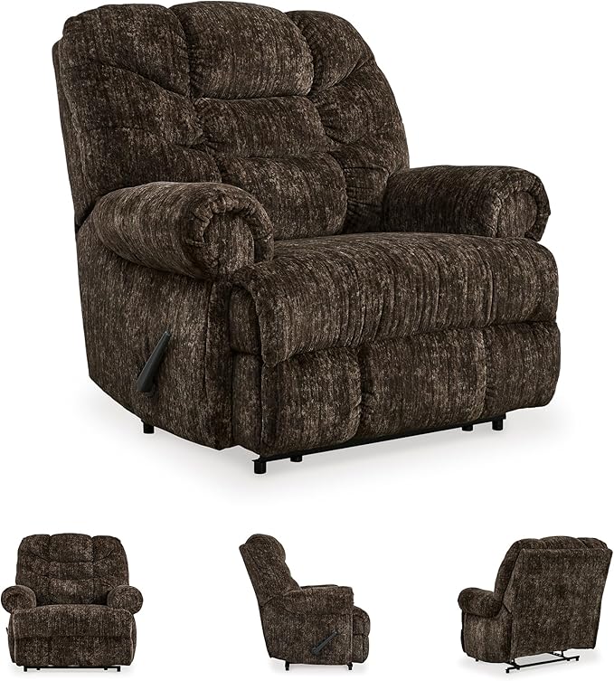 Signature Design by Ashley Movie Man Classic Tufted Velvet Manual Zero Wall Recliner Dark Brown