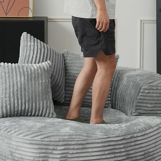 JACH Oversized Boneless Sofa Chair Comfy Corduroy Lounge Chairs Modern Deep Seat Lazy Chaise Lounge Chair for Living Room Movie Room Game Room Small Space No Assembly Required (Light Grey)