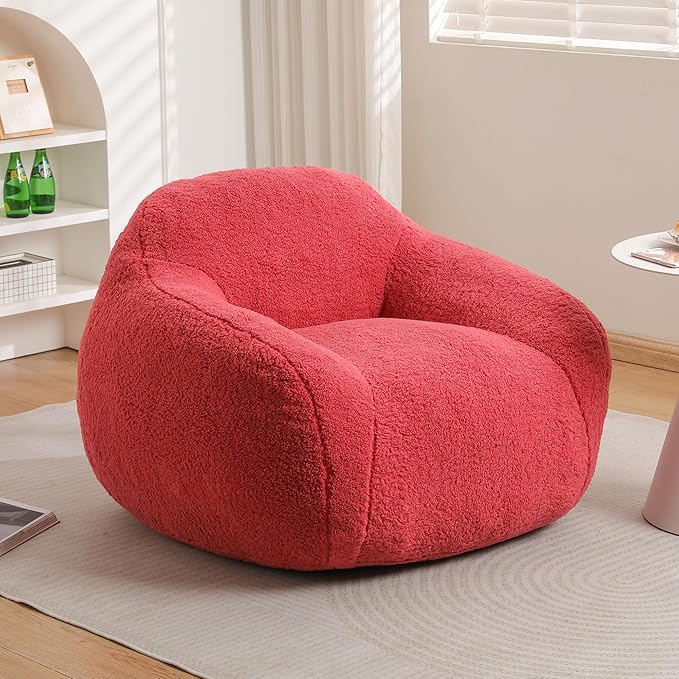 39 Single Armchair Sofa - Comfy Memory Foam &amp Soft Faux Fur | Modern Minimalist Design with Ergonomic Armrest for Living Room TV WatchingReadingRose Red