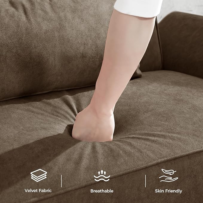89” Futon Sofa Bed Comfy Futon Couch Bed with 2 Square Pillows Convertible Sleeper Sofa with Adjustable Backrest&amp Armrests Modern Loveseat Sleeper for Living RoomVelvet Fabric Brown