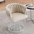 Mistpeople Swivel Weave Accent Chair Velour Upholstered Modern Chair with Woven Tufted Backrest for Living Room Bedroom Vanity Beige
