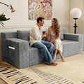 71 Cloud Loveseat SofaBoneless Deep Seat 2-Seater with 3 Pillows&ampSide PocketNo Assembly Foam Floor CouchPlush Corduroy Living Room Sofa for Small Space Apartment(Flat HandrailLight Grey)