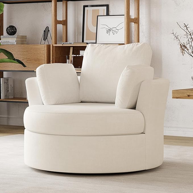 STARY Upholstered Swivel Barrel Sofa Modern Accent Chair with Cozy Cushioning Stylish Rotating Chair for Living Room Bedroom or Office