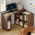 L-Shaped Desk with Storage–Small Study Table with Charging Station Rotating Writing Desk &amp Corner Computer Desk for Home Office 67” Long Bed Side Table（Oak）