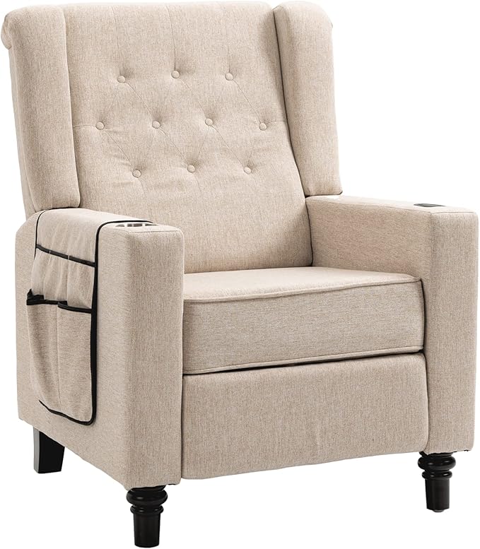 Pushing Recliner Chair Modern Button Tufted Wingback Push Back Recliner Chair Living Room Chair Fabric Pushback Manual Single Reclining Sofa Home Theater Seating for BedroomKhaki Yelkow