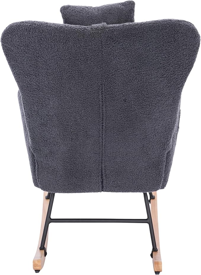 Modern Teddy Upholstered Nursery Rocking Chair for Living Room Bedroom(Dark Grey Teddy)