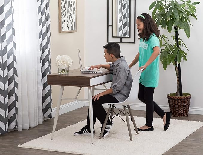 Calico Designs Alcove Modern Desk with Large Split Drawer Storage White/Chestnut
