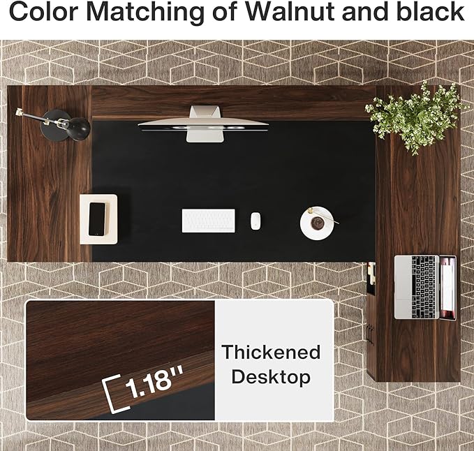 Tribesigns L-Shaped Executive Desk 78-Inch Large Office Desk with Drawers and Lateral File Cabinet Modern Business Furniture with Storage Shelves Workstation for Home Office (Walnut + Black)