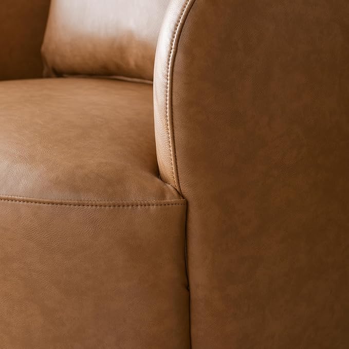 KINWELL Faux Leather Swivel Armchair Set of 2 No Assembly Upholstered PU Leather Swivel Accent Chairs with Toss Pillow for Living Room Office Lounge Camel