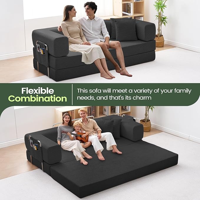 Multi-functionalcorduroy Sofa Bed Crafted from Corduroy Fabric is Ideal for Apartments and Living Rooms. Sleeper Sofa Couch Folding futon or Foldable Floor Convertible Floor Studio | Multi-functiona