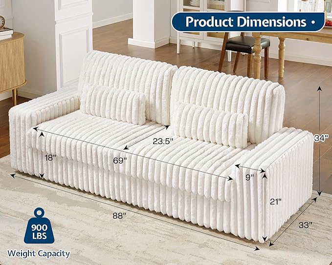 Jocisland 88 Inch Modern Couch Comfy Sofa with Lumbar Pillows 3 Seater Couch with Armrests Cloud Sofas for Living Room(Beige)