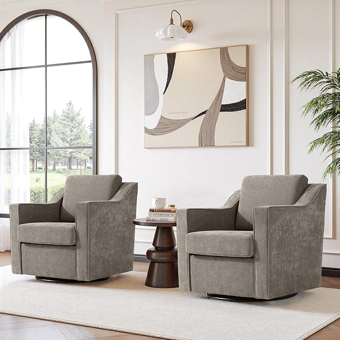 Swivel Accent Chair Modern Round Barrel Arm Chair for Living Room Bedroom Comfy Club Reading Chairs for Adults (Chenille Sand Set of 1)