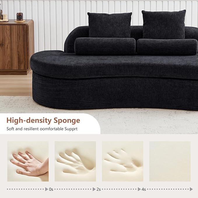 AVZEAR 78 Curved Loveseat Sofa Chenille Upholstered 2 Seater Couch for Living Room No Assembly Modern Love Seat Cloud Sofa with 2 Bolster Pillows &amp 2 Square Pillows High-Density Foam Black