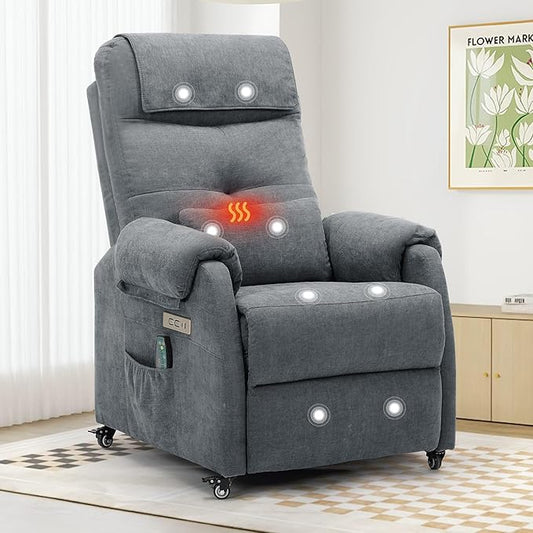 Power Recliner Chair for Adults Recliner for Small Spaces with Rollers Electric Chair with Massage and Heat USB and Type-C Charge Port Fabric Recliner Chair for Living Room Bedroom