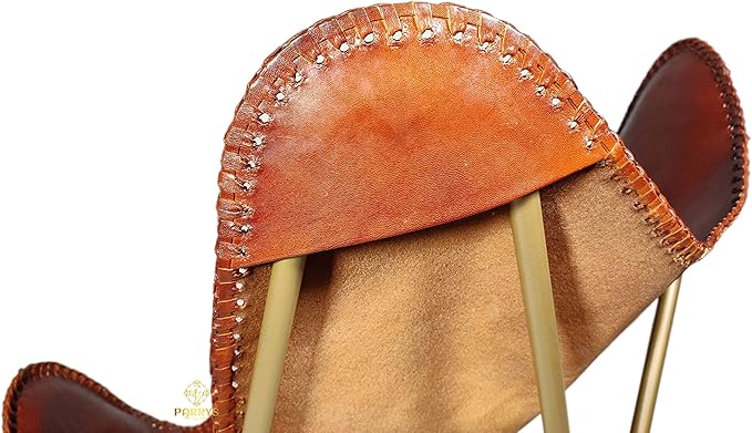 Butterfly Chair - Indian Handmade Brown Leather Butterfly Chair for Home and Office - Iron Stand Leather Office Chair – Comfortable Chair