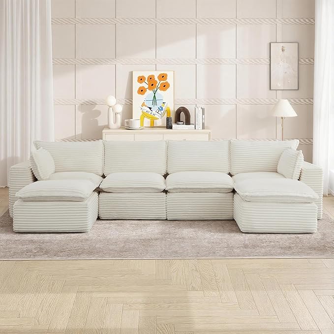 Oversized Cloud Sectional Couches 6 Seaters for Living Room Boneless U Shaped Couch with Ottomans 6 Seat Modular Sectional Sofa