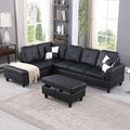 Leather Sectional Couch 105 Inch L Shaped Black Leather Sofa with Storage Ottoman 3 Piece Living Room Furniture Set with Tufted Pillows for Apartment Home Office
