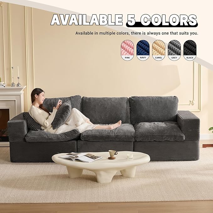 106.3” Sectional Couches for Living Room Set of Cloud Couch Modular Sectional Sofa Convertible Sofas Bed Deep Seat Sofa Corduroy Gray