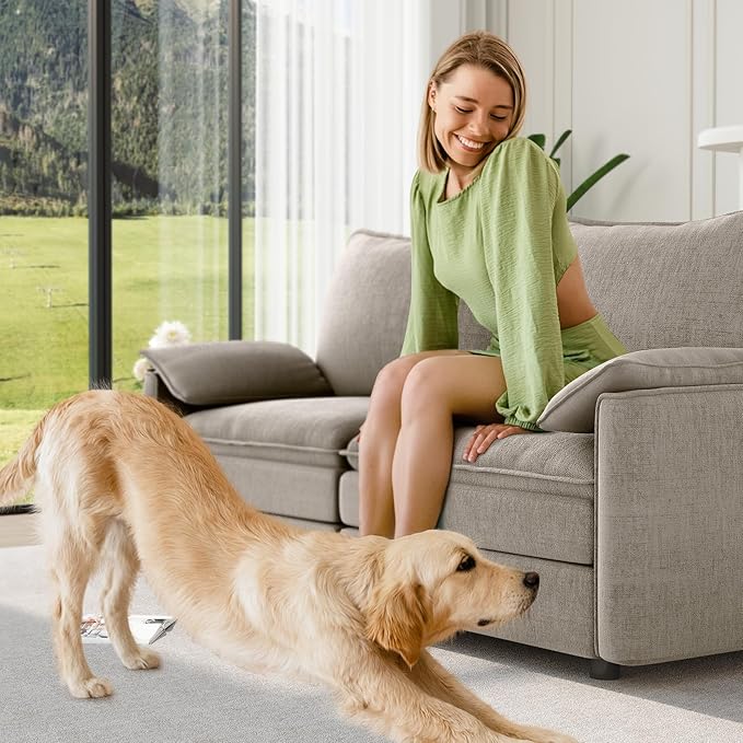 Vesgantti 74 Loveseat Sofa for Living Room Comfy Cloud Couch Deep Seat Chenille Modern 2 Seater Small Sofa with Armrest Pillow Easy Assembly for Small Spaces Light Brown