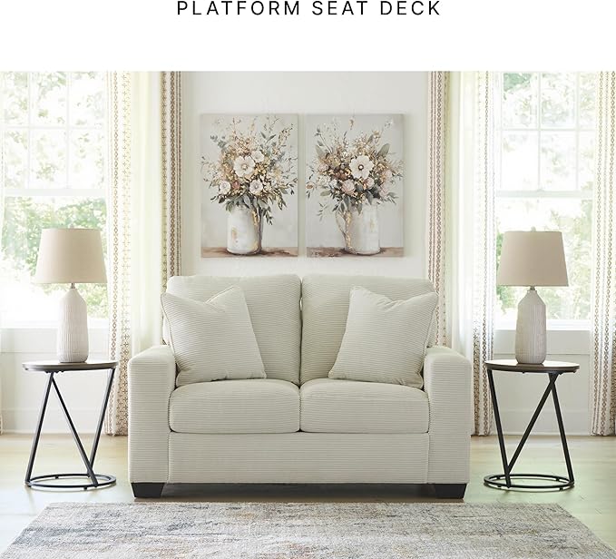 Signature Design by Ashley Ammon Casual Anti Sag Loveseat with Loose Seat Cushion and 2 Accent Pillows White
