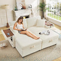 Chaise Lounge Chair Indoor 68 W Corduroy Loveseat Sectional Couch with Sorage Ottoman/Wing Table/Charge Ports/Cup Holder Modern Comfy Deep Seat Reading L-Shape Sofa for Living Room White