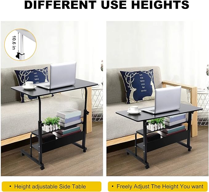 Desk Universal Movable Table Small Spaces Storage Convenient Desk Portable Computer Desk Adjustable Home Office Bedside Home Office Living Room Height Sofa Furniture Desk Size 15.7 * 31.5 Inch Black